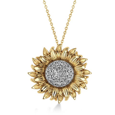 Sunflower Diamond Pendant Necklace 14k (0.19ct)