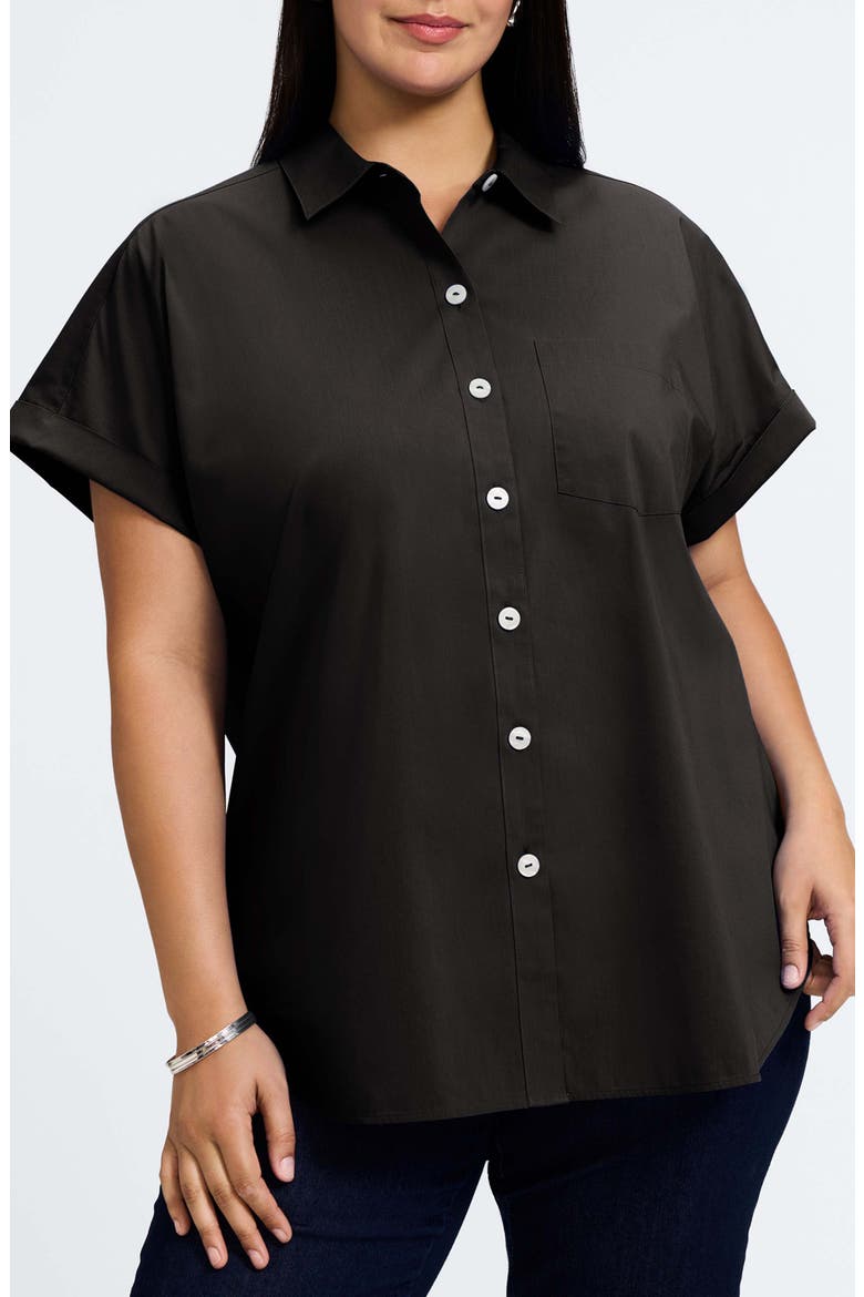 black short sleeve dress shirt women Allegra K Women's Peter Pan Collar Short Sleeve Button Front Work Shirt Black Medium