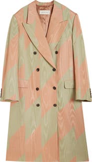 Dries Van Noten Barrysta Broken Stripe Double Breasted Moire Overcoat