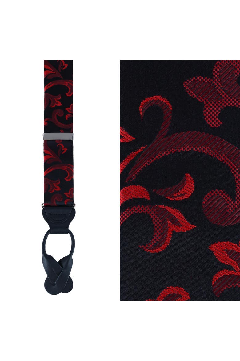 Big & Tall Christian the Romantic Brocade Silk Button End Suspenders, Main, color, Red