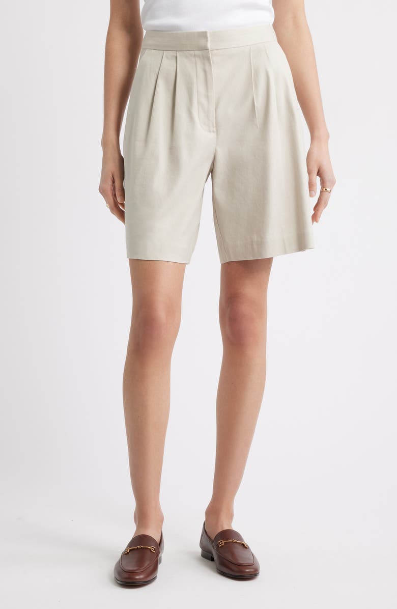 Nordstrom Pleated Linen Blend Shorts, Main, color, Beige Scroll