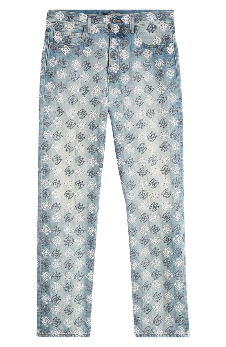 AMIRI Embellished Quad Logo Straight Leg Jeans, Alternate, color, Antique Indigo