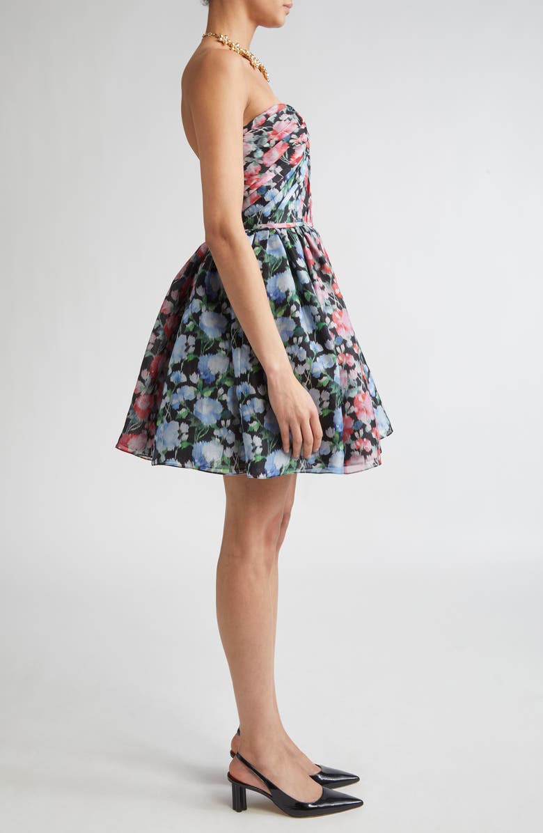 Carolina Herrera Gathered Sweetheart Strapless Silk Crepe Minidress, Alternate, color, Multi Floral