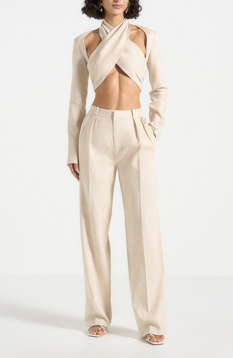 Manière De Voir Julie Linen Twin Pleat Trousers, Alternate, color, Natural