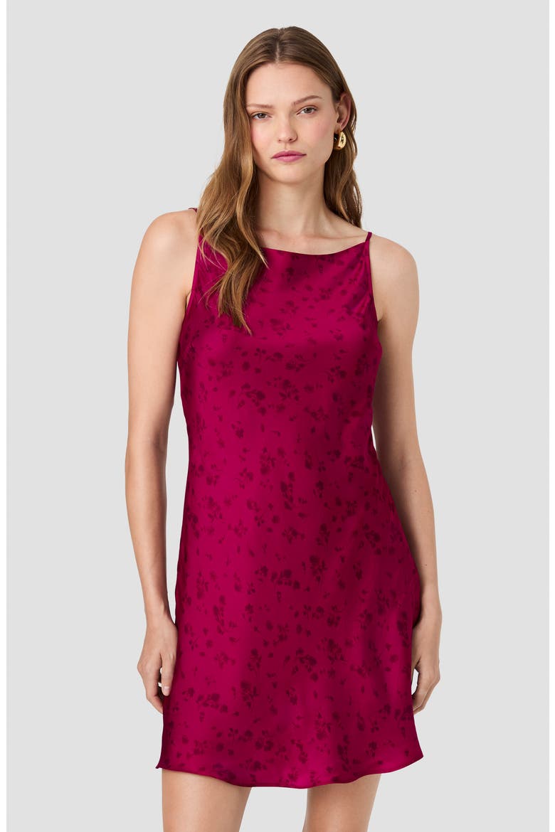 Oona Floral Print Satin Minidress, Alternate, color, CELESTE FLEUR