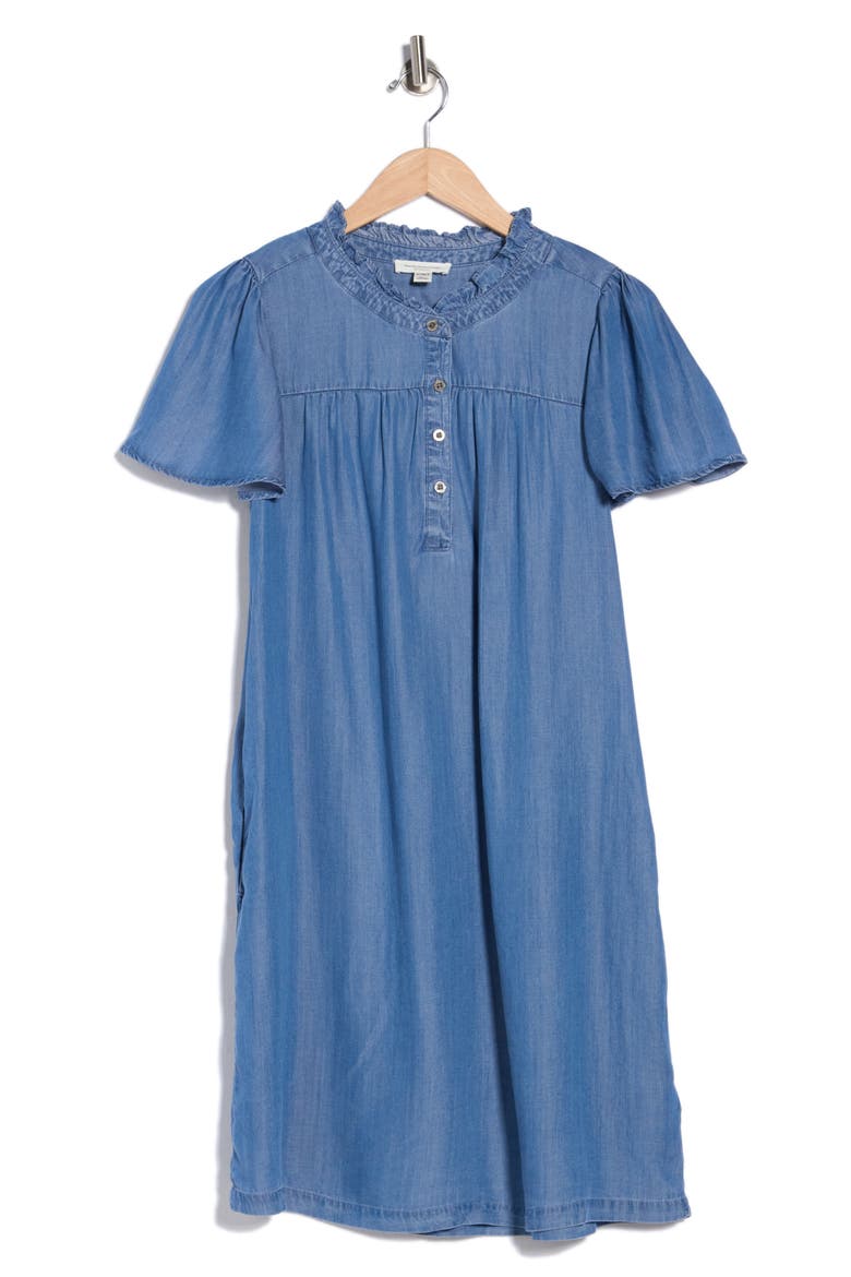 Eugenia Ruffle Collar Denim Shirtdress, Alternate, color, MEDIUM WASH