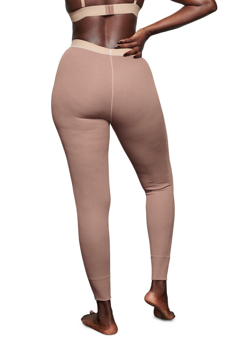 Stretch Cotton Rib Leggings, Alternate, color, UMBER