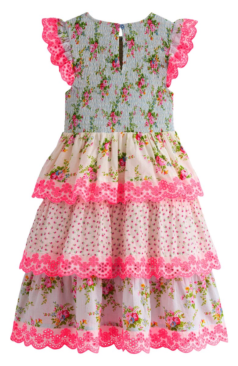 Mini Boden Kids' Tiered Lace Trim Dress, Alternate, color, Festival Pink Ditsy Rose