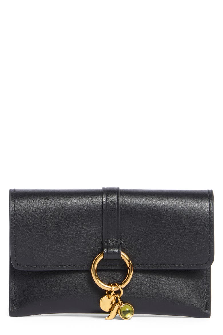 Charm Ring Leather Card Case, Main, color, TRUE BLACK