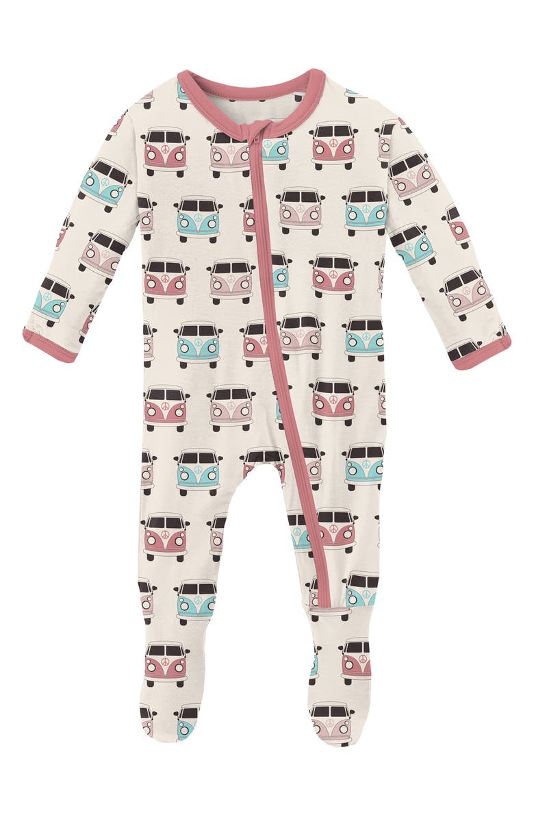 KicKee Pants Bus Print Zip Footie, Main, color, 
