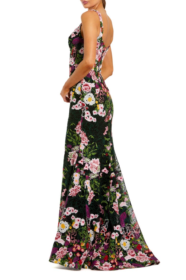 Sleeveless Scoop Neck Embroidered Mermaid Gown, Alternate, color, Black Multi