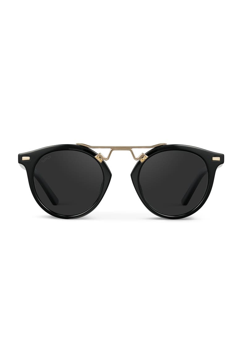 Skyler - 48mm Metal Bridge Round Polarized Sunglasses, Main, color, Black