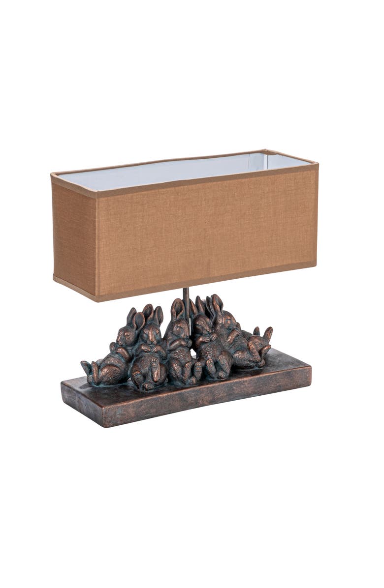 Storied Home Resin Rabbit Table Lamp with Rectangle Linen Shade, Bronze Finish, Main, color, Bronze