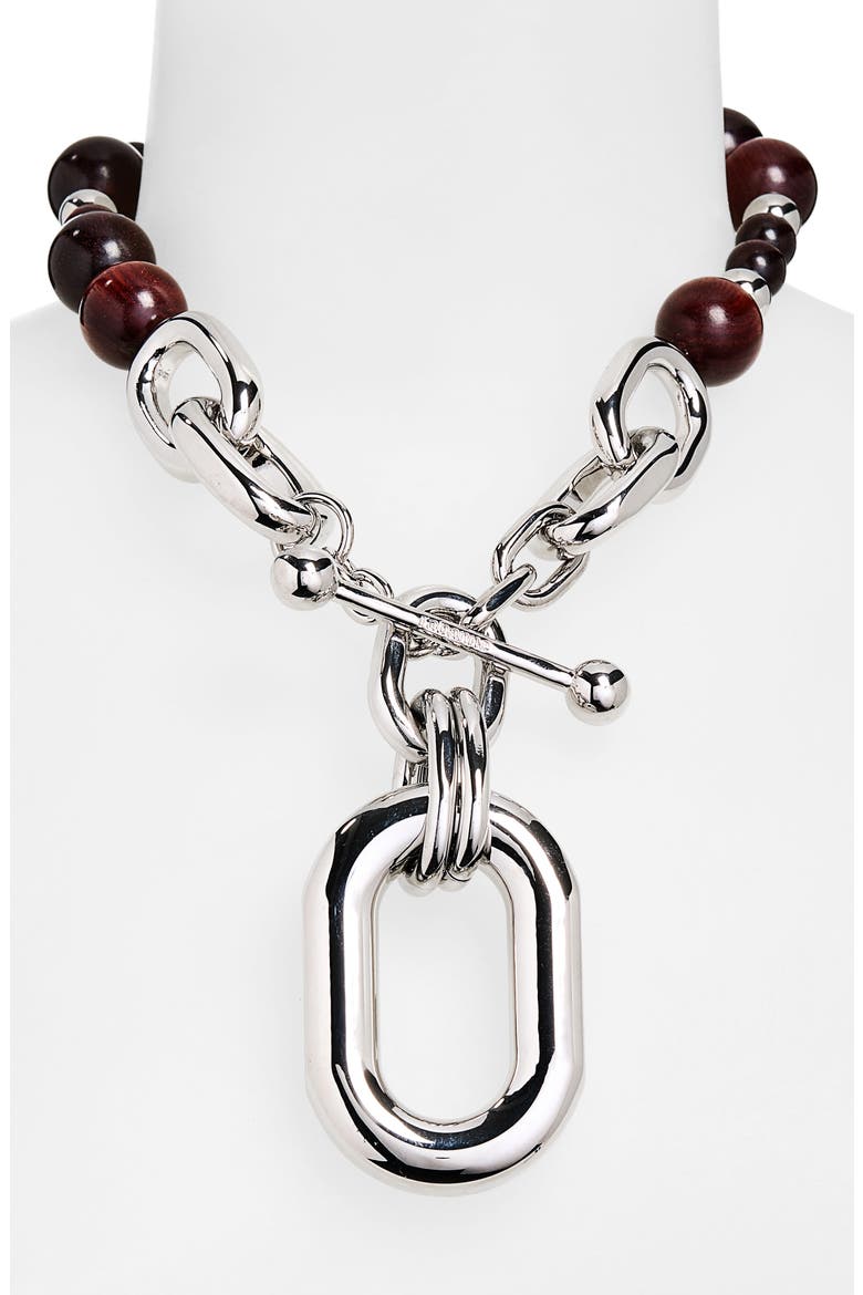 Beaded Collar Necklace, Alternate, color, WOOD / SILVER