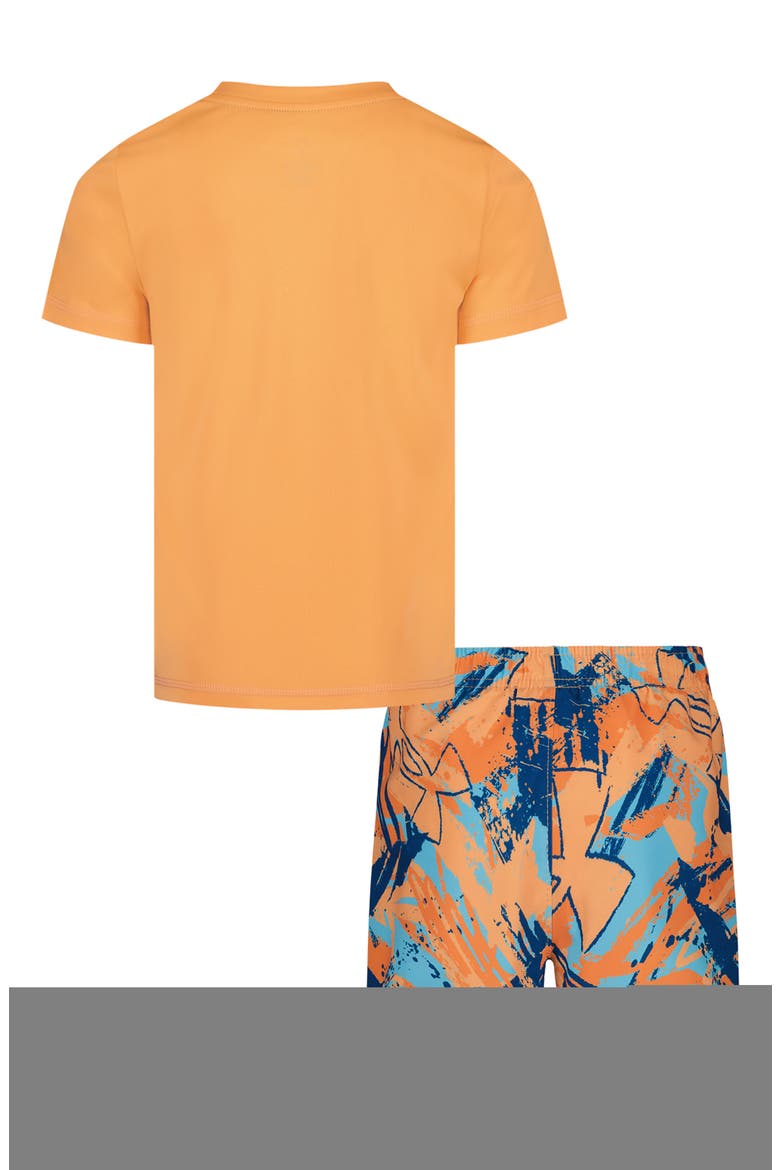 Kids' Scribble Swim Graphic T-Shirt & Swim Trunks Set, Alternate, color, ORANGE BLOCK