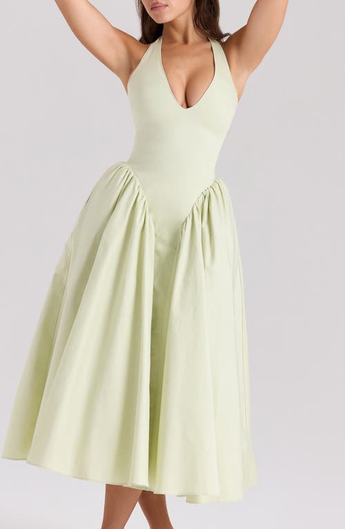 House Of Cb Of Cb Womens Marilyn Halter Stretch-cotton Midi Dress Pistachio In Tender Greens