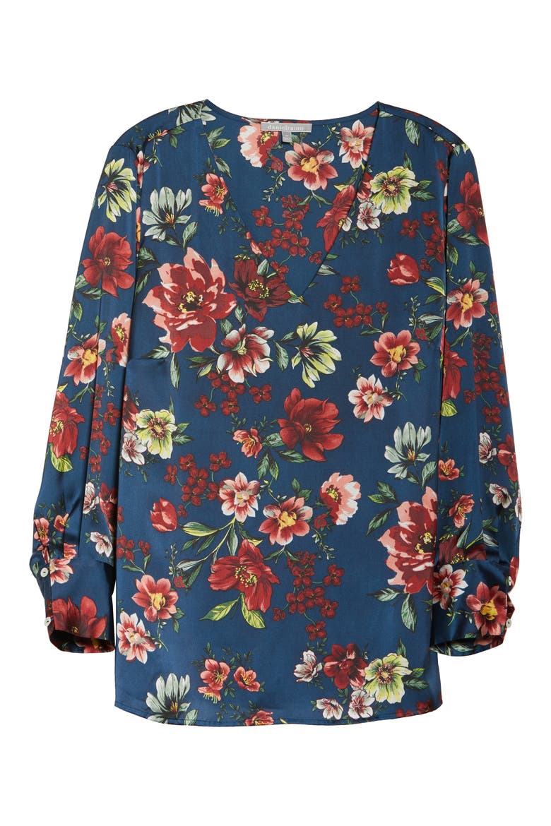 Daniel Rainn Floral Satin Blouse, Alternate, color, G774 TEAL