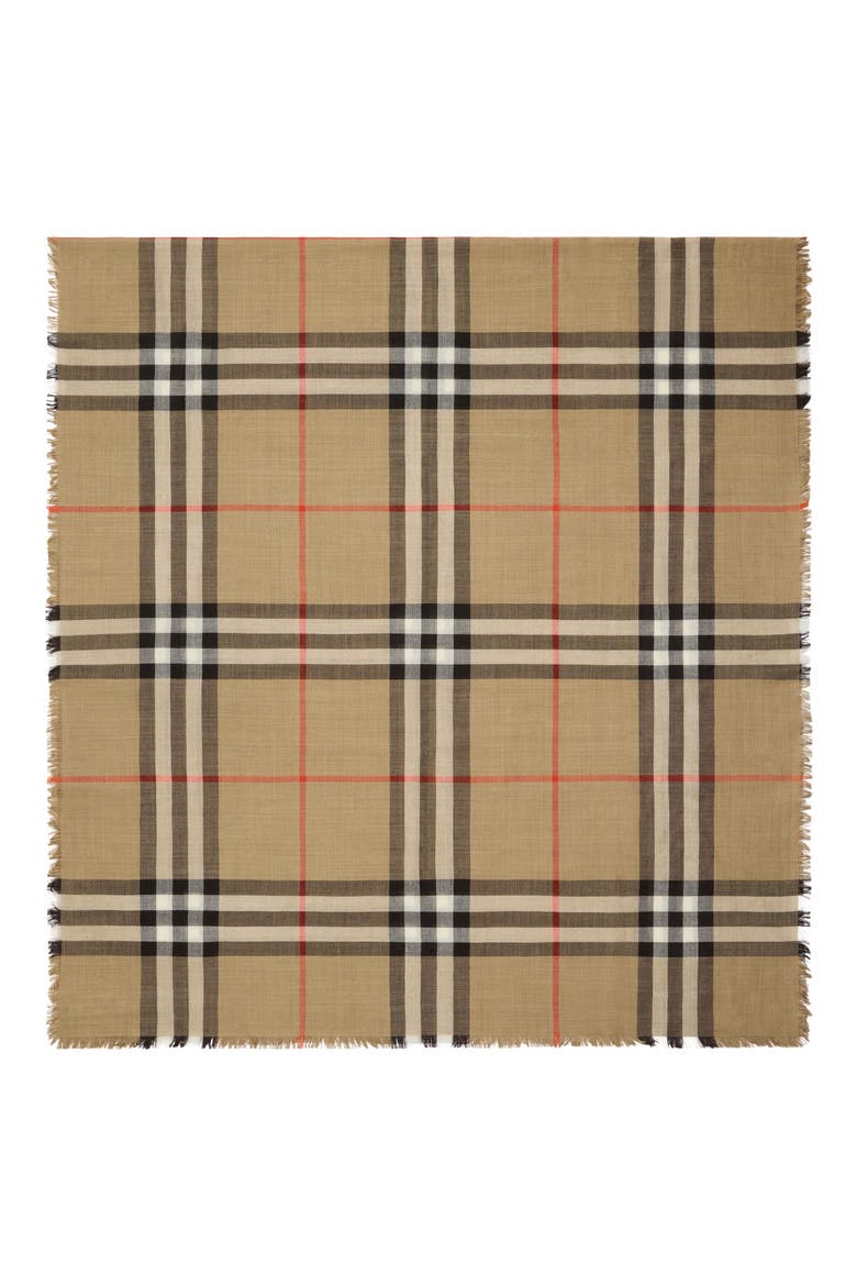 Reversible Medium Check Wool & Silk Scarf, Alternate, color, SAND/ VOLE BROWN