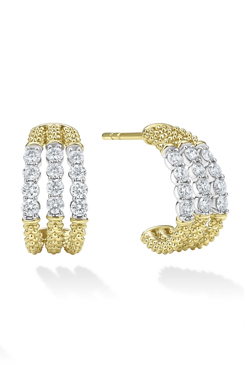 LAGOS Superfine Signature Caviar Diamond Half Hoop Earrings, Alternate, color, Gold