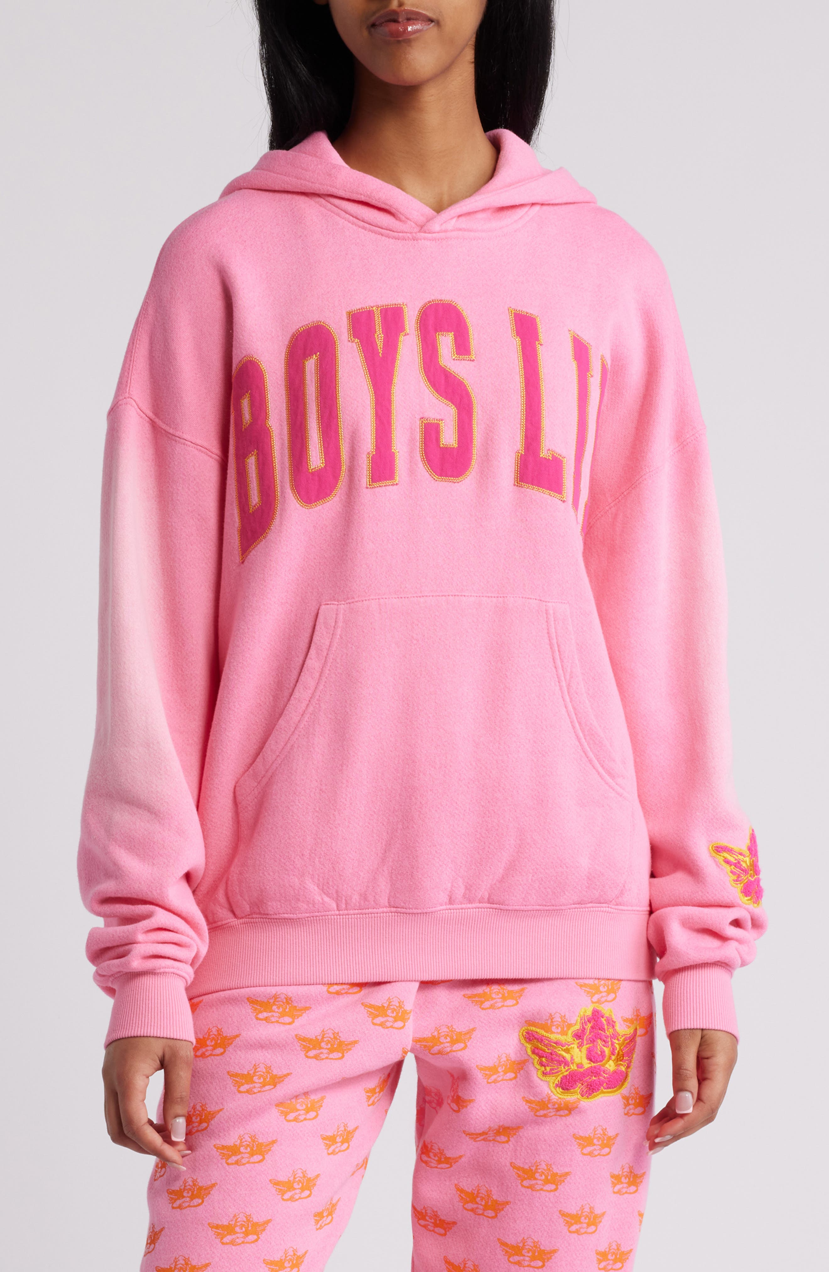 BOYS LIE Not Your Puppet Racer Logo Cotton Blend Hoodie in Pink 