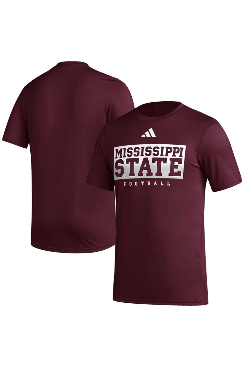 Men's adidas Maroon Mississippi State Bulldogs Football Practice AEROREADY Pregame T-Shirt, Main, color, Maroon