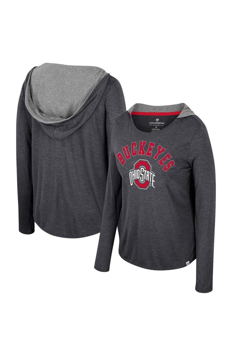 COLOSSEUM Women's Colosseum  Black Ohio State Buckeyes Distressed Heather Long Sleeve Hoodie T-Shirt, Main, color, 