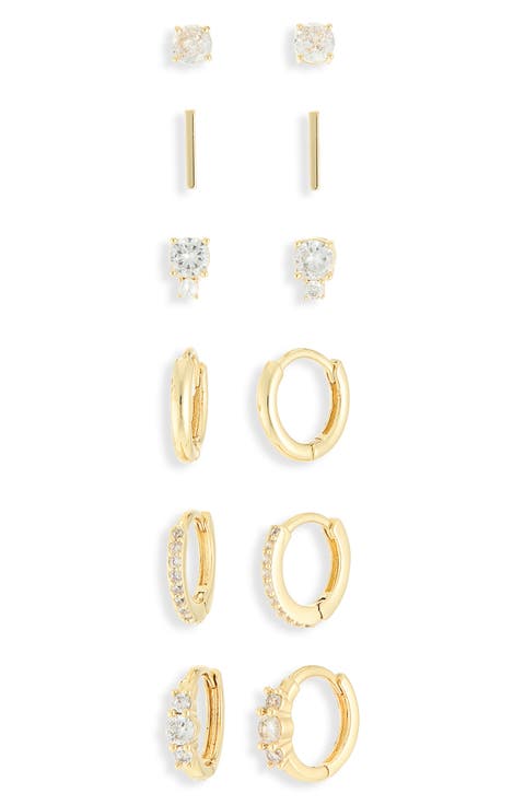 Set of 6 Cubic Zirconia Stud & Huggie Hoop Earrings