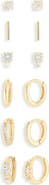 Chelsea28 Set of 6 Cubic Zirconia Stud & Huggie Hoop Earrings