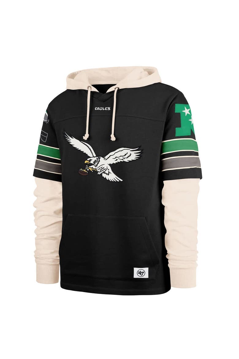 Men's '47  Black Philadelphia Eagles Throwback Split Zone Cornerback Duo Hoodie, Alternate, color, Black