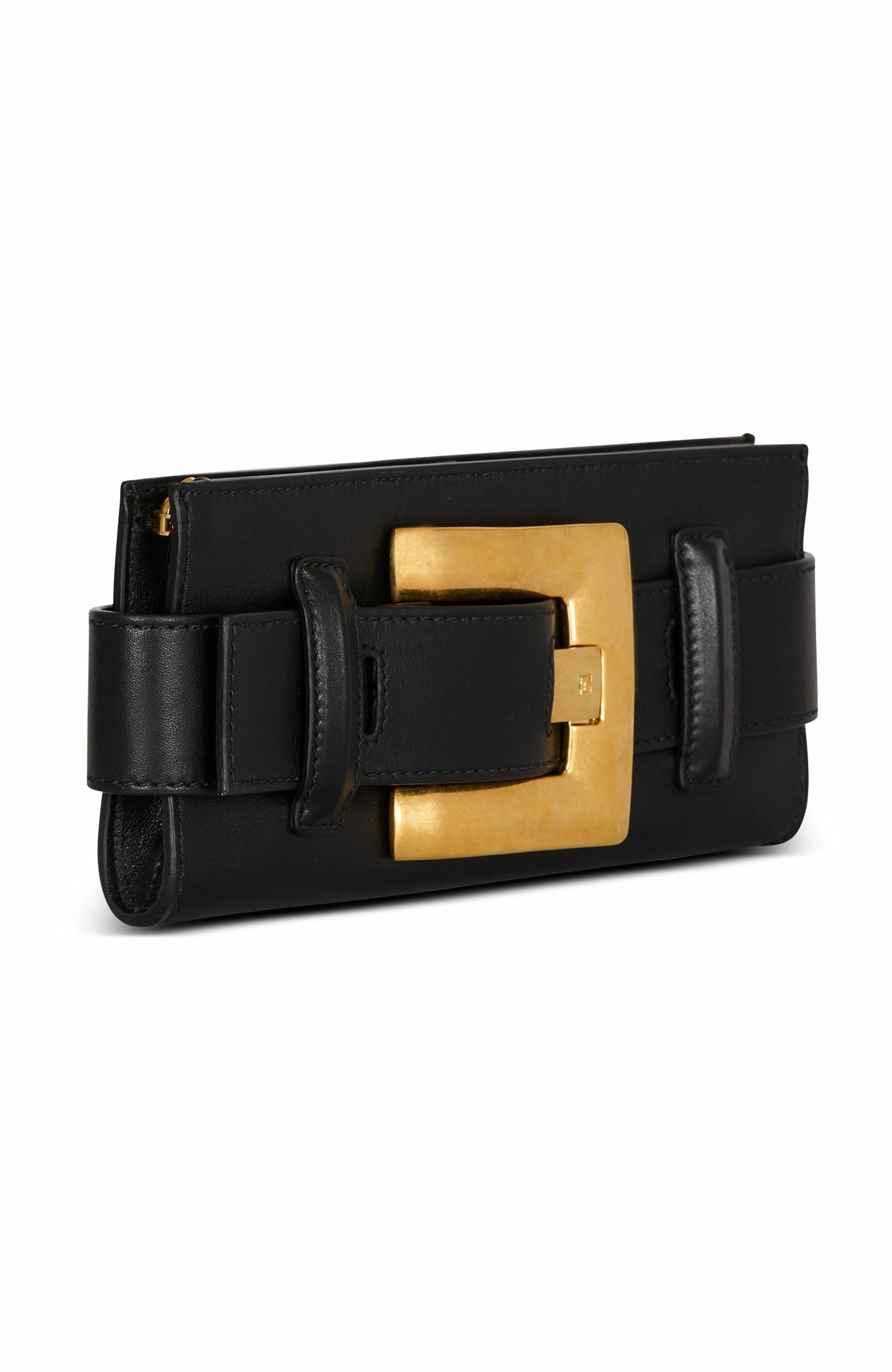 Balmain Anthem Calfskin Leather Clutch, Alternate, color, 