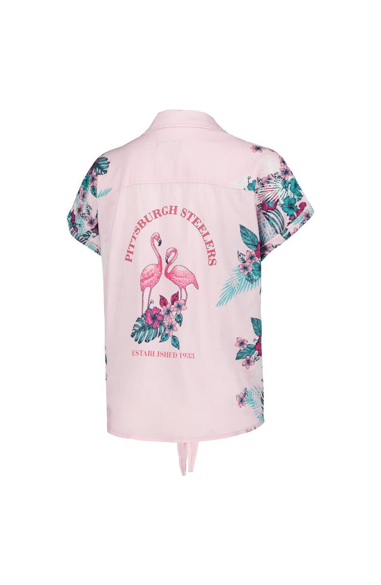 Margaritaville Women's Margaritaville Pink Pittsburgh Steelers Stadium Tie-Front Button-Up Shirt, Alternate, color,