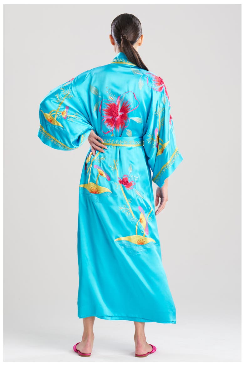 Couture Bali Embroidered Silk Robe, Alternate, color, Azure
