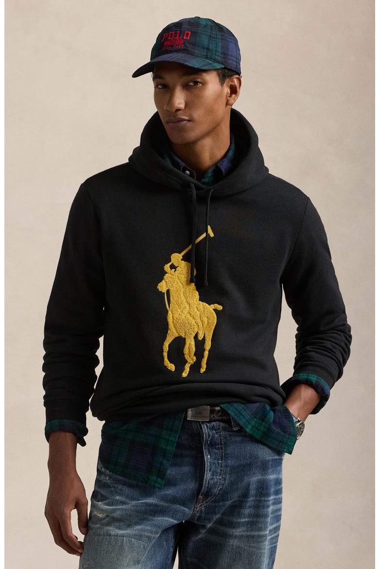 Big Pony Fleece Hoodie, Alternate, color, POLO BLACK