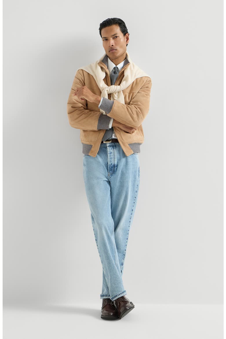 Suede bomber jacket with Thermore® padding, Alternate, color, Sand