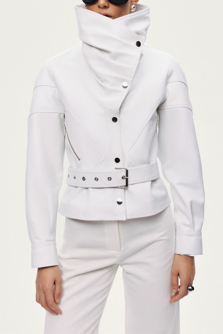 High-Neck Belted Jacket, Alternate, color, White