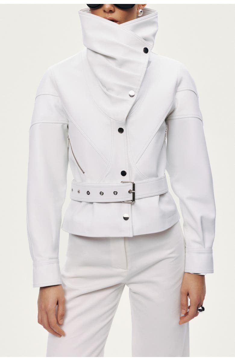 Nocturne High-Neck Belted Jacket, Alternate, color, White