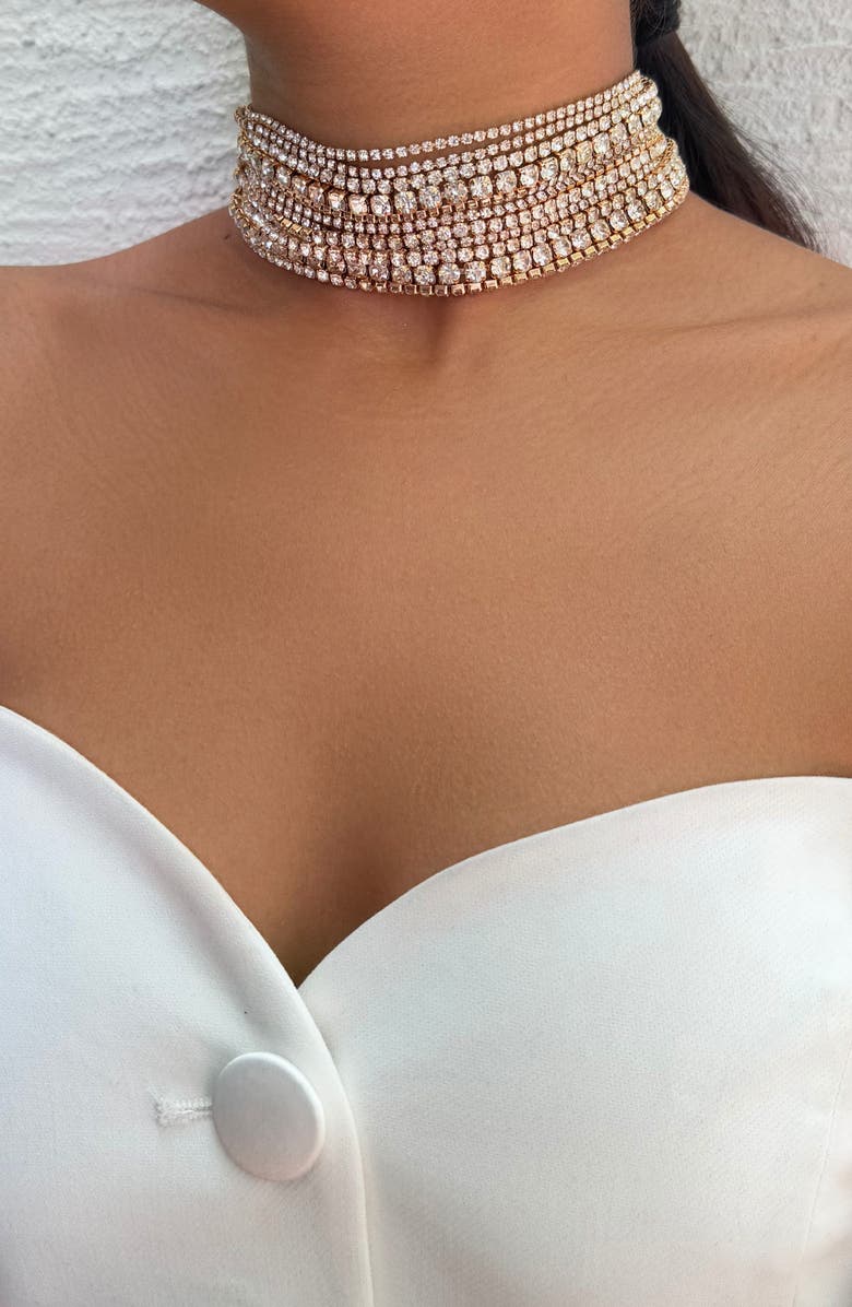 Adornia Crystal Layered Choker Necklace, Alternate, color, Gold