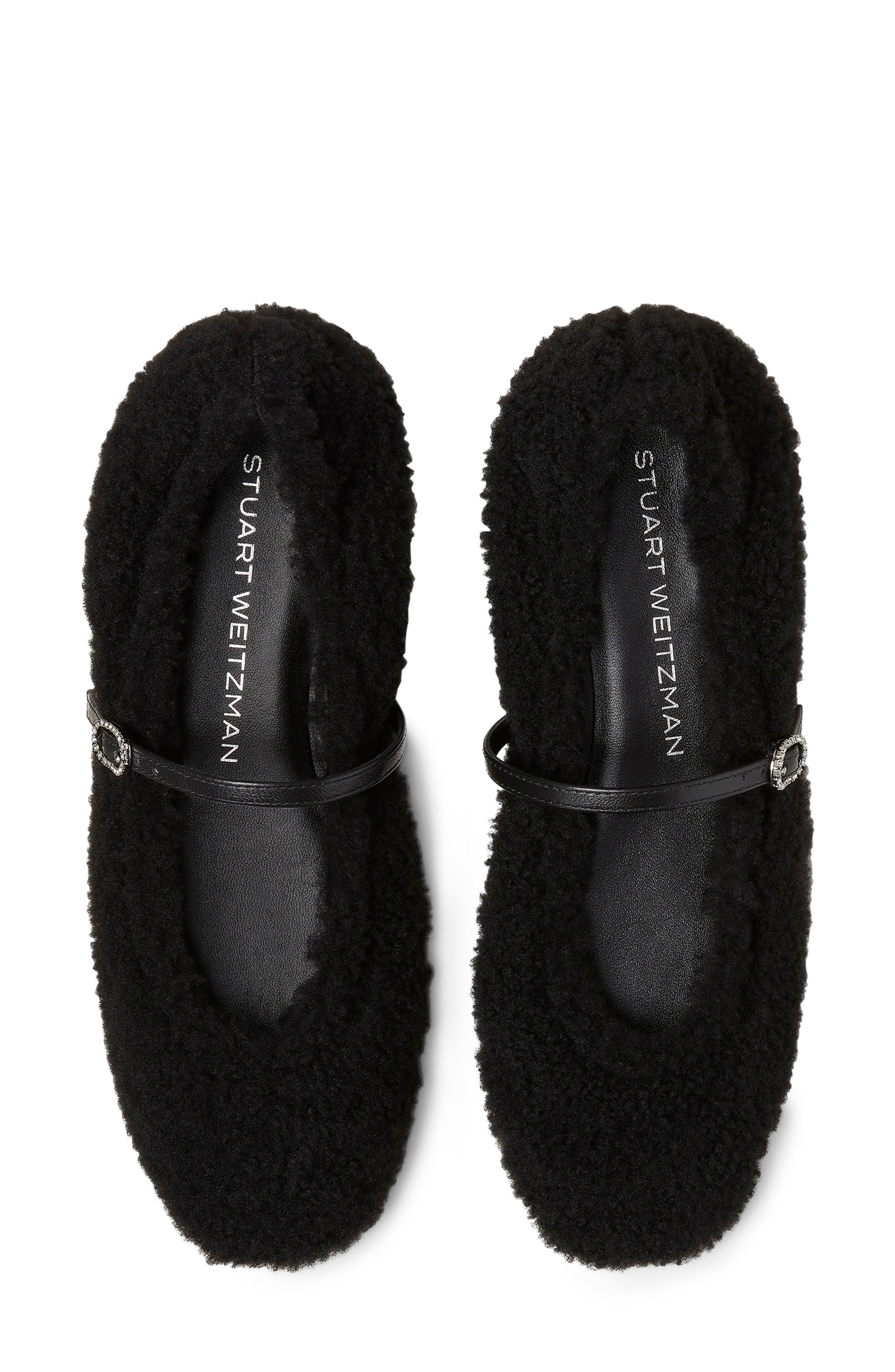Stuart Weitzman Lennox Genuine Shearling Ballet Flat, Alternate, color, Black