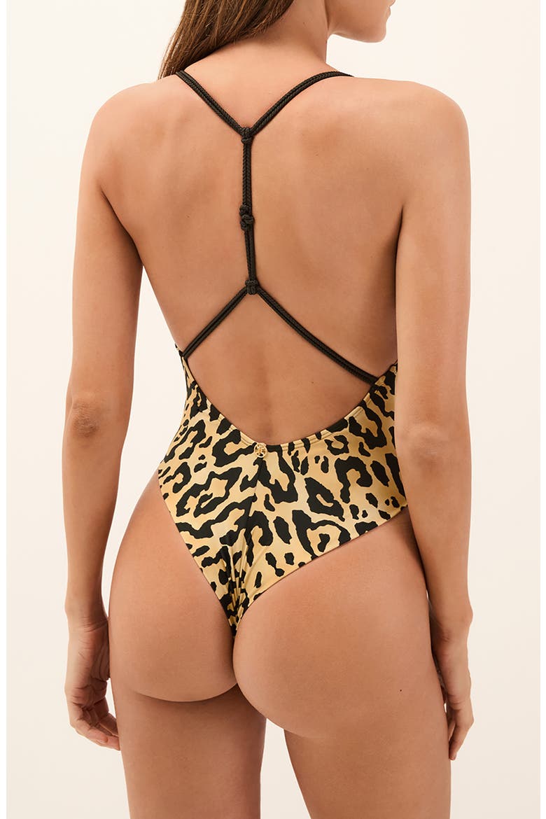 Tyla T-Back One-Piece Swimsuit, Alternate, color, LEOPARD MULTI