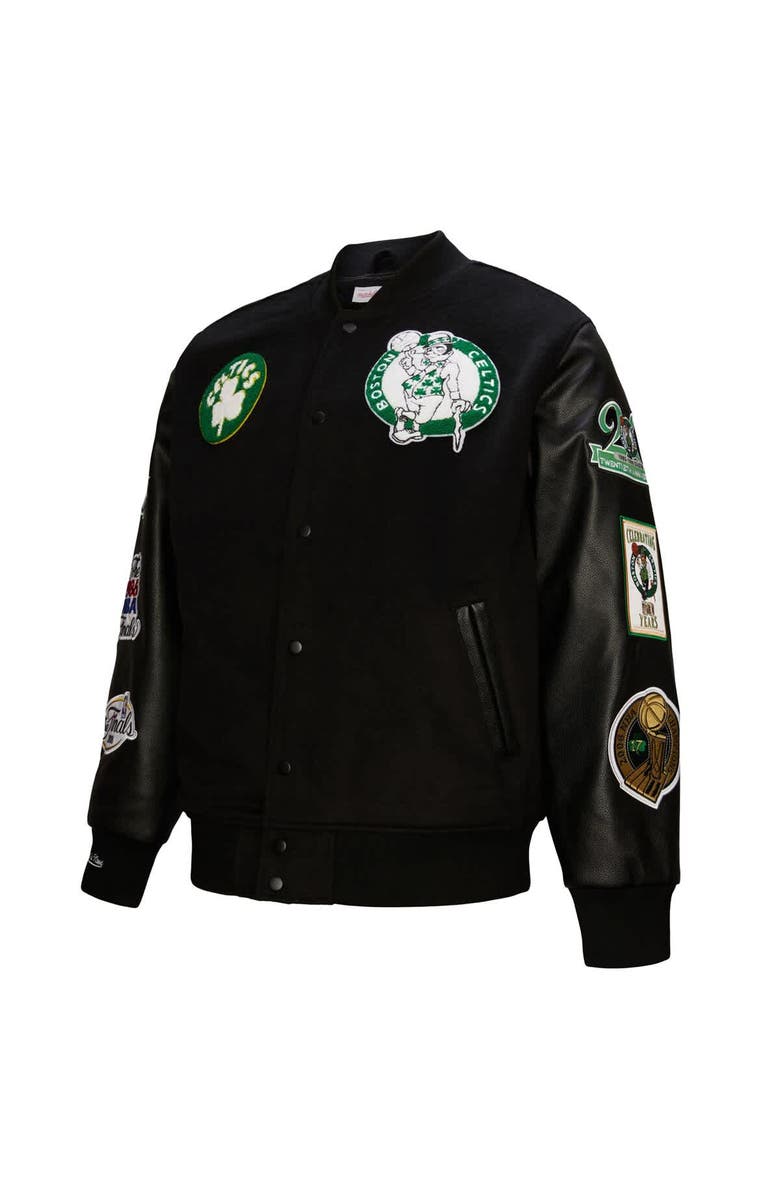 Mitchell & Ness Men's Mitchell & Ness  Black Boston Celtics Hardwood Classics Blackout Collection Full-Snap Varsity Jacket, Alternate, color, Black