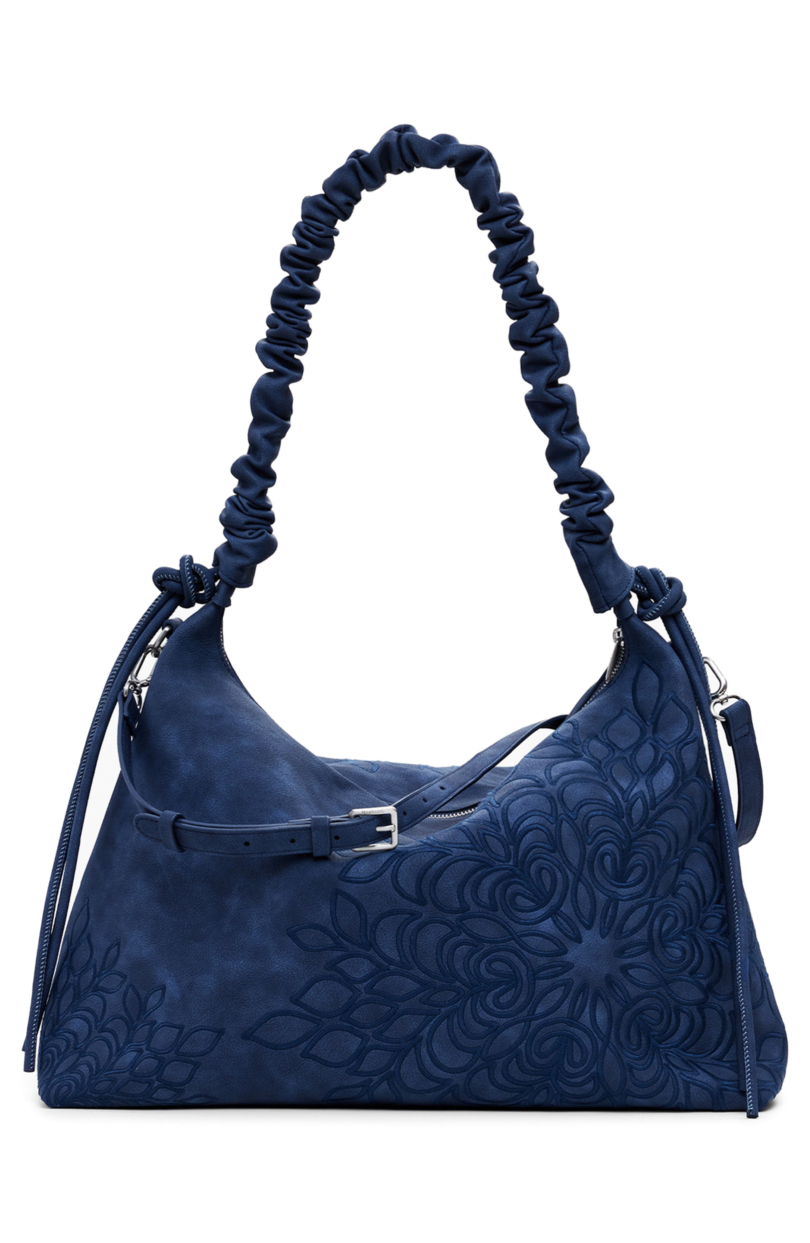 Desigual Mandala Embossed Faux Leather Shoulder Bag, Alternate, color, Dark Blue