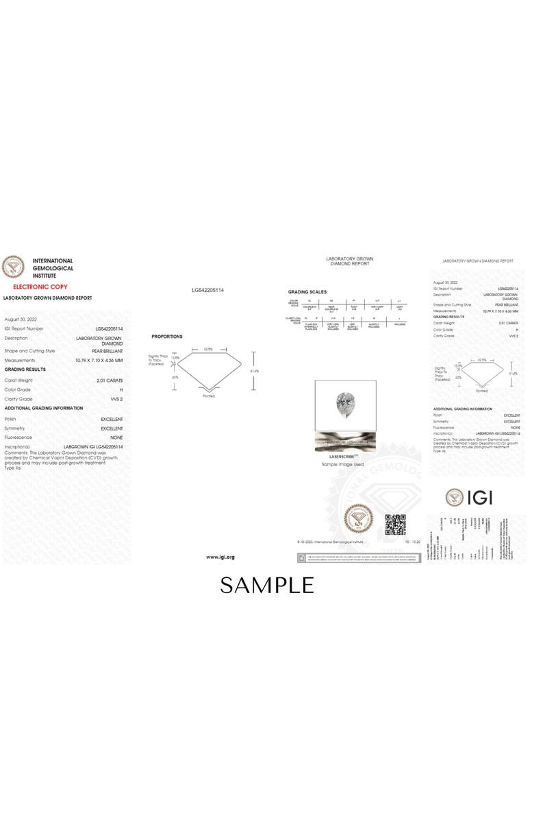 Bliss Diamond Certified 2 Ct Pear Shape Lab Grown Diamond Pendant 14k Gold Necklace, Alternate, color, 14K White Gold