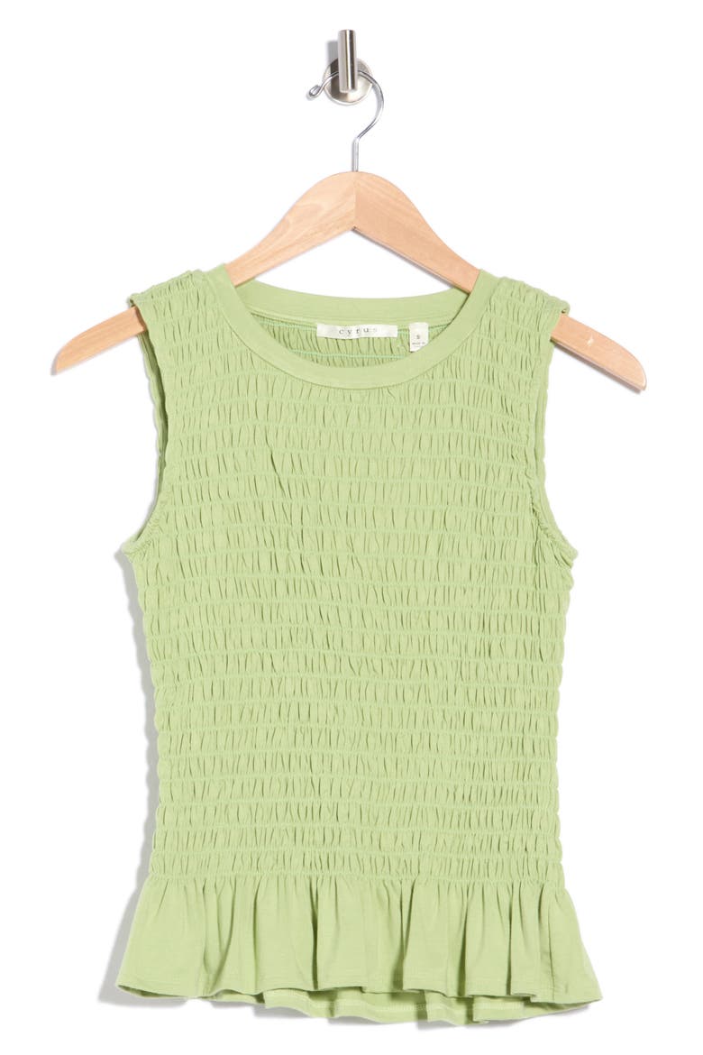 Smocked Ruffle Hem Tank, Alternate, color, GRASS GREEN