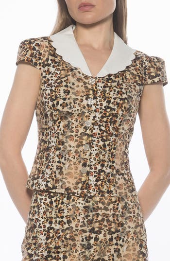 Alexia Admor Gulianna Scallop Collar Button-up Top In Brown