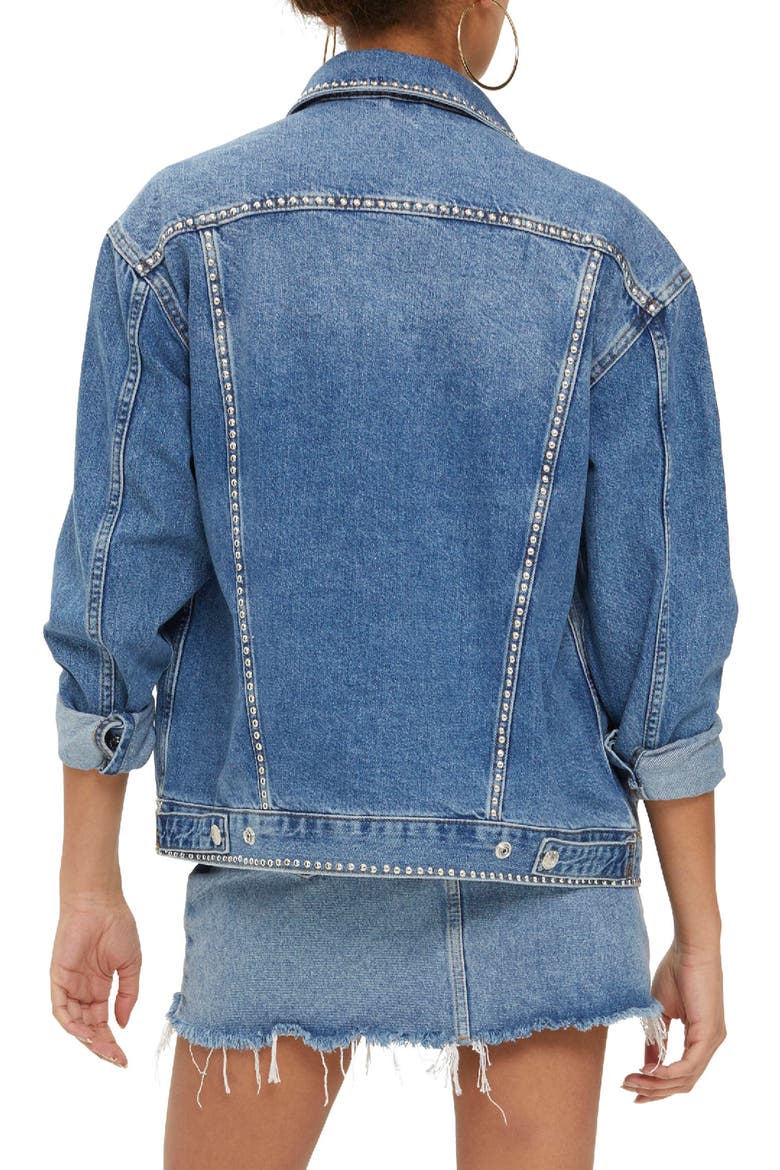 Studded Denim Jacket, Alternate, color, MID DENIM