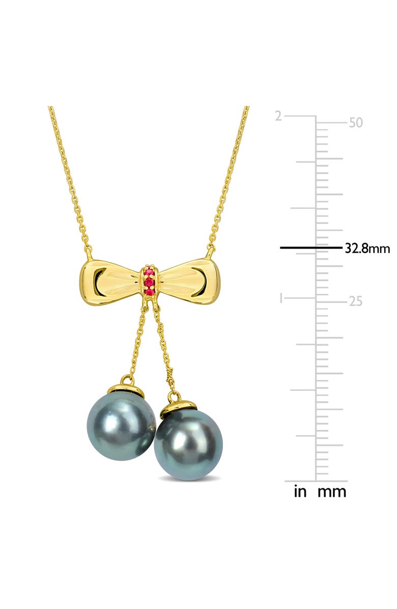 Julianna B. Tahitian Pearl & Gem Bow Drop Necklace 10k, Alternate, color, Ruby