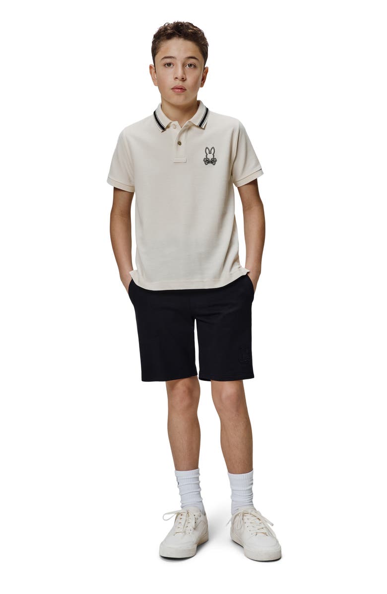 Psycho Bunny Kids' Joe Bunny Patch Cotton Piqué Polo, Alternate, color, Pristine