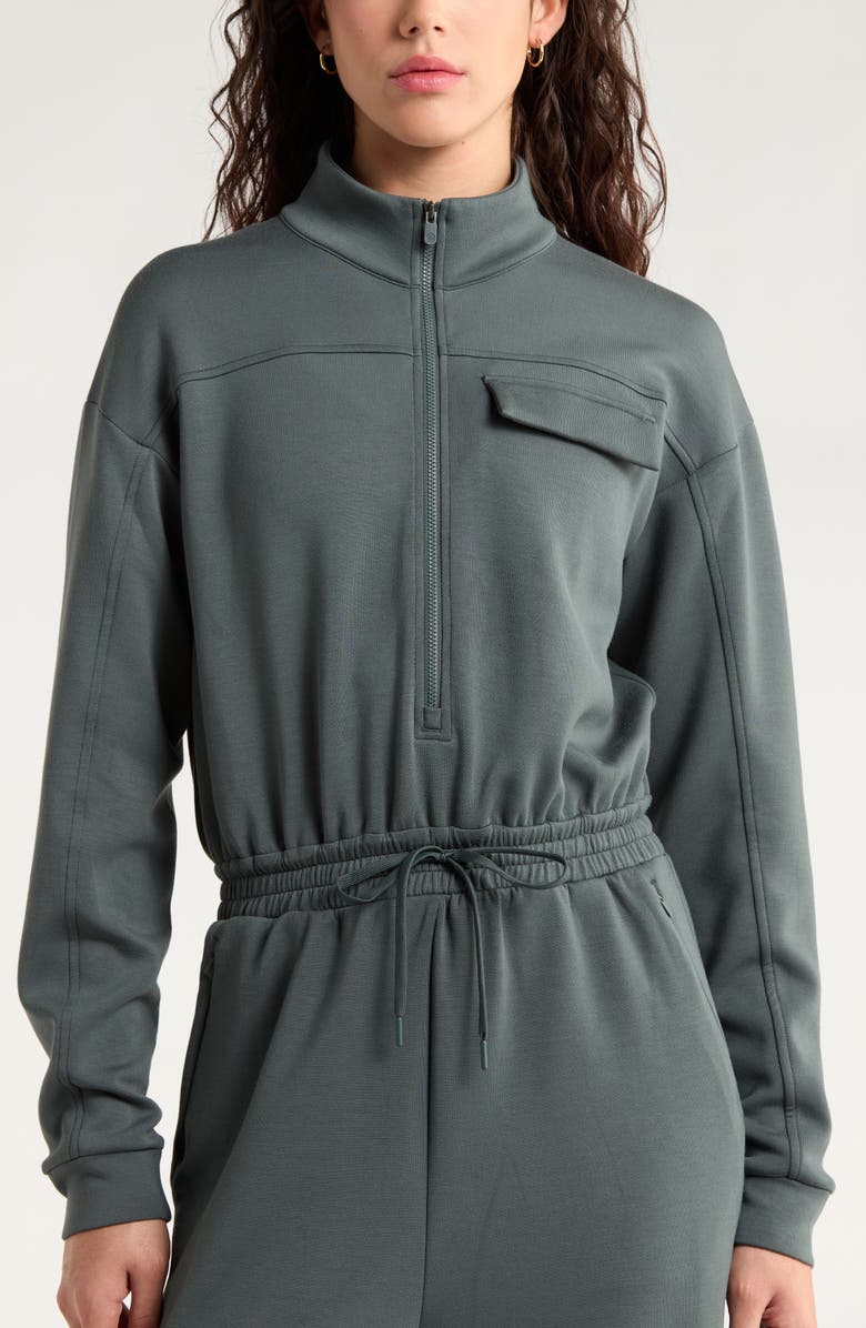 Zella Lift Off Long Sleeve Jumpsuit, Alternate, color, Green Urban