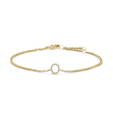 10K Gold Diamond Accent "A-Z" Initial Charm and Link Bracelet