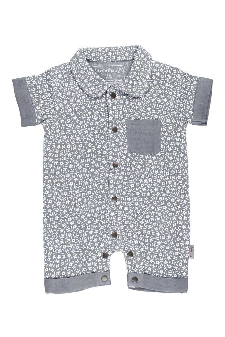 Organic Cotton Romper, Main, color, BLUEBERRY FLORAL